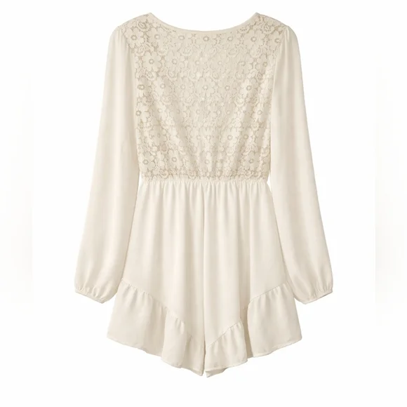 Miin Ivory Lace Long Sleeve Romper Size L Boho Bridal Chic Romantic One Piece - Picture 4 of 16